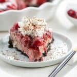 A slice of Cherry Hot Chocolate Cheesecake