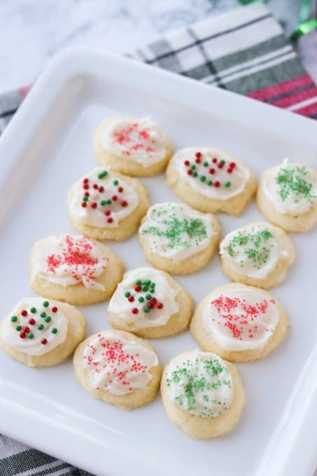 Small sugar cookies frosted with a cream cheese icing.