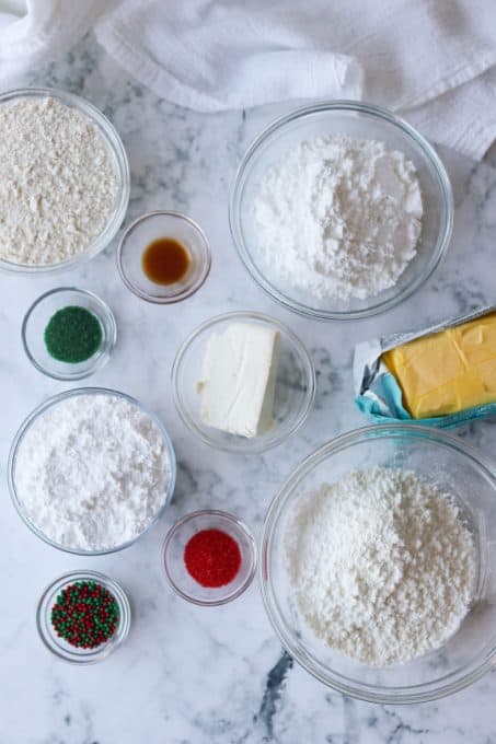 Ingredients for Cream Cheese Meltaways.