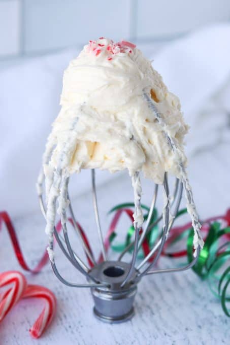 Buttercream Frosting with peppermint and crushed candy canes.