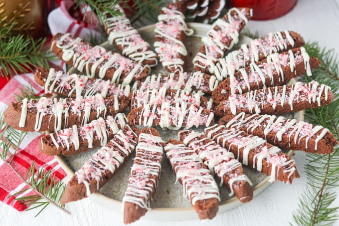 A plate of Chocolate Peppermint Biscotti.