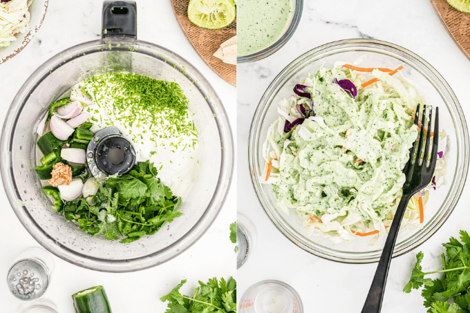 Process steps for Cilantro Lime coleslaw for tacos.