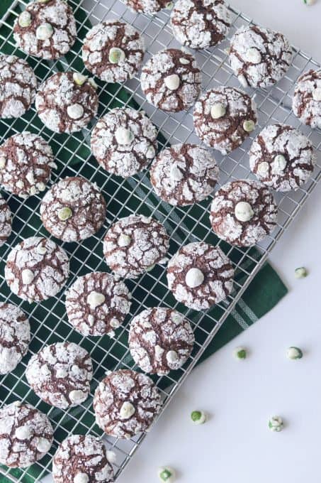 A cooling rack with chocolate wasabi cookies