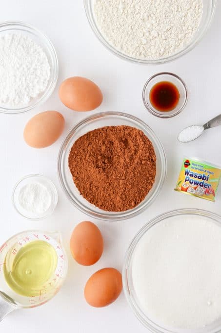 Ingredients for Chocolate Crinkles with wasabi.