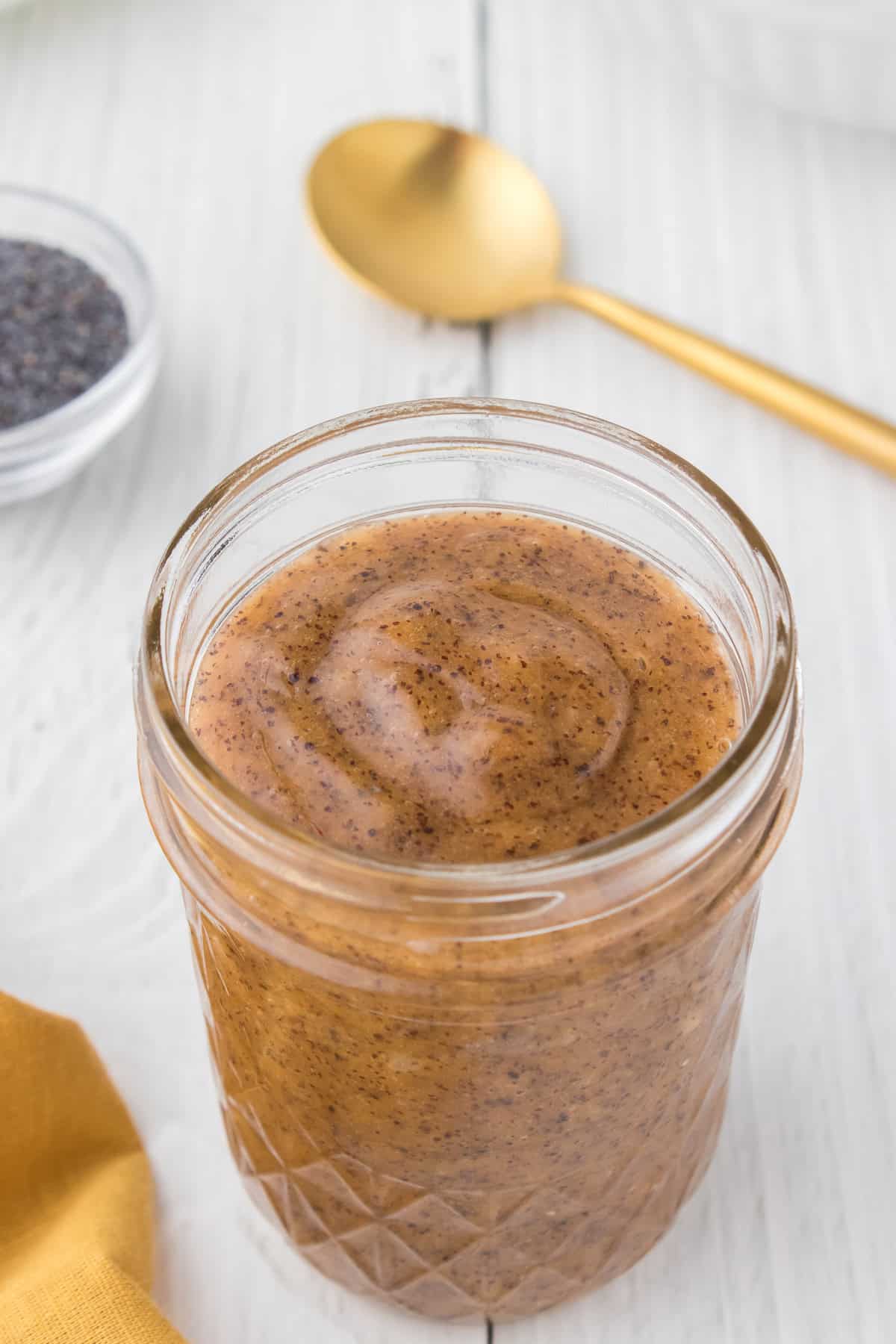 A jar of Poppy Seed Salad Dressing.