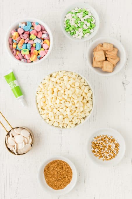 Ingredients for St. Patrick's Day bark candy.