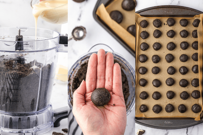 Process shots to make Oreo Truffles.