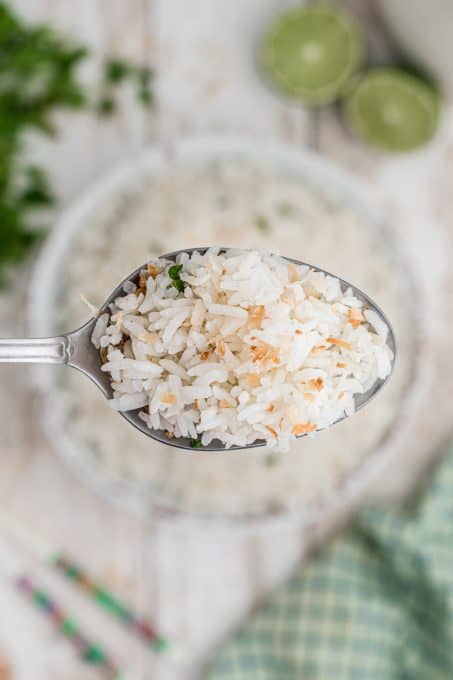 A spoonful of coconut rice.