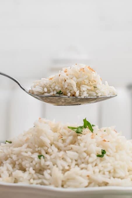 A spoonful of rice cooked in coconut milk.