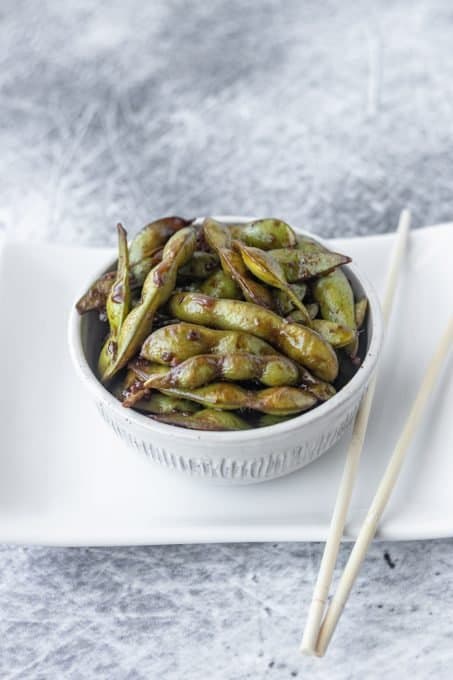 Edamame with garlic and soy sauce.