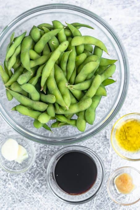 Ingredients to make an edamame appetizer