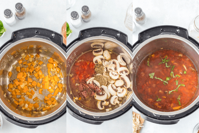 Process shots of Instant Pot Pizza Soup