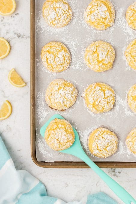 Baked lemon cake mix cookies.