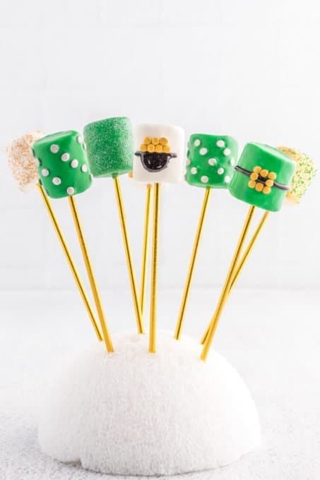Candy dipped marshmallows for St. Patrick's Day.