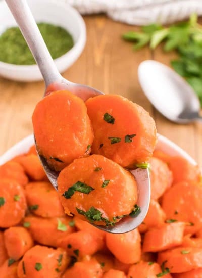 A quick and easy side dish of carrots with brown sugar and butter.