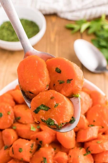 A quick and easy side dish of carrots with brown sugar and butter.