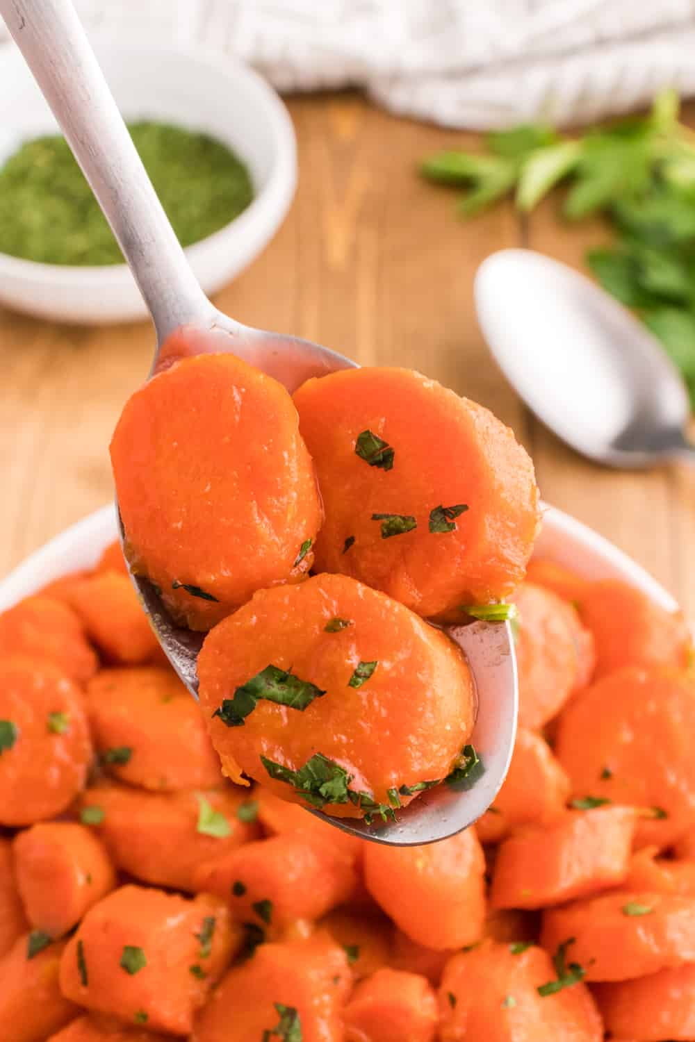 A quick and easy side dish of carrots with brown sugar and butter.
