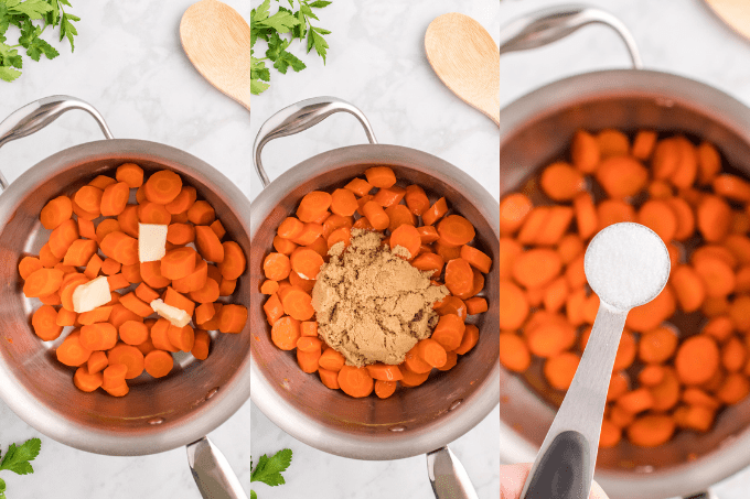 Process shots of Brown Sugar Glazed Carrots.