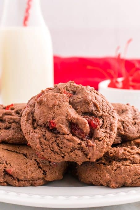 Chocolate Cookies with maraschino cherries.