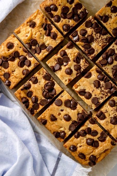 Blondies with chocolate chips.