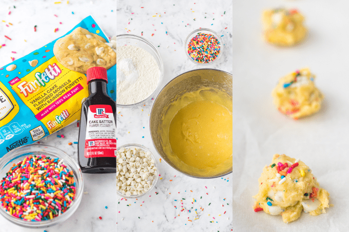 Process pictures of Cake Batter Cookies with Sprinkles.