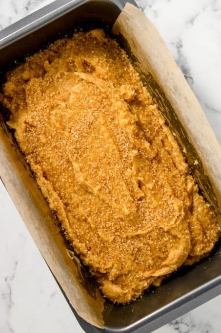 Peanut Butter Quick Bread ready for the oven.