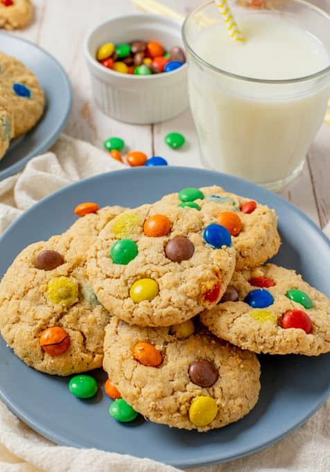 Rainbow M&M Peanut Butter Cookies • baste cut fold