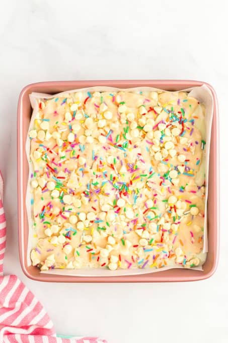 Dough with sprinkles ready for the oven.