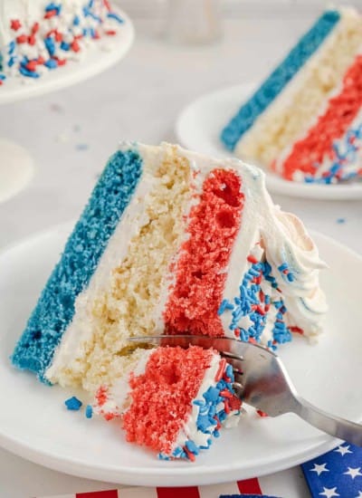 A layer cake with red, white, and blue.