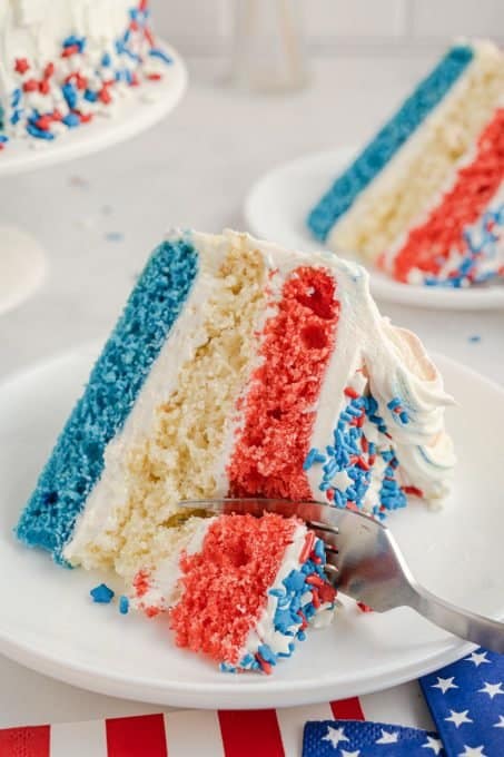 A layer cake with red, white, and blue.