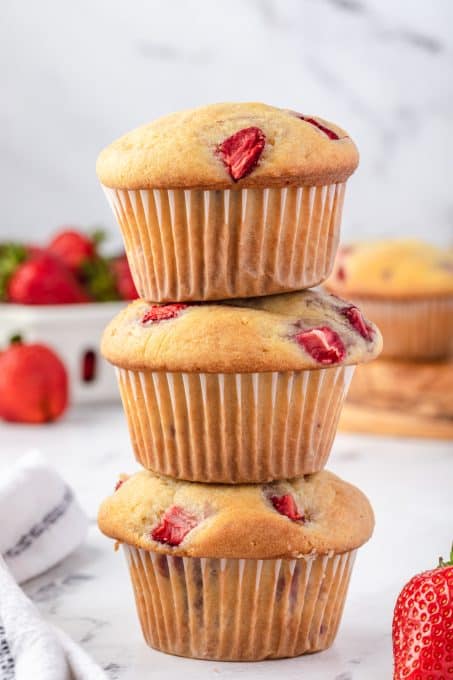 A stack of strawberry muffins.