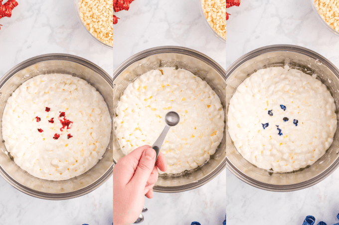Process for adding food coloring for Patriotic Rice Krispie Stars