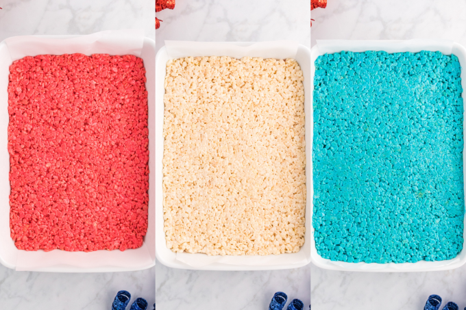 Process of different color layers for Patriotic Rice Krispie Stars