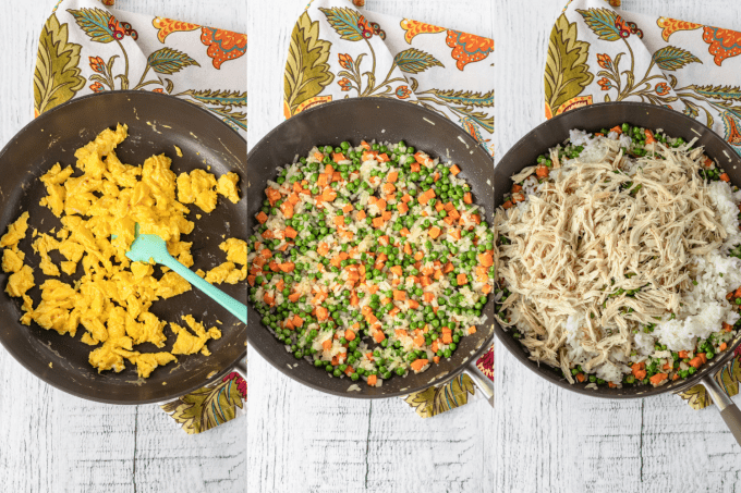 Process steps for fried rice.