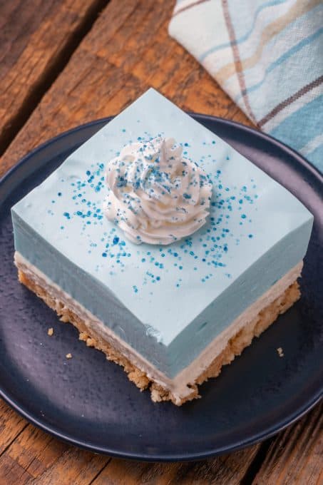 The top of a Dream Bar made with Blue Raspberry Jello