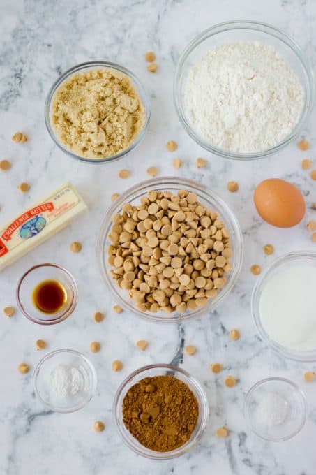 Ingredients for chocolate cookies with pb chips.