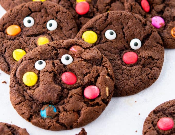 Chocolate Halloween Monster Cookies.