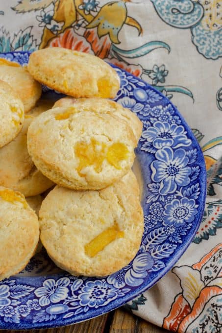 Soft, tender scones with fresh peach pieces.