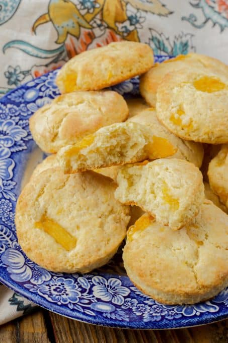 Peach pieces in scones.