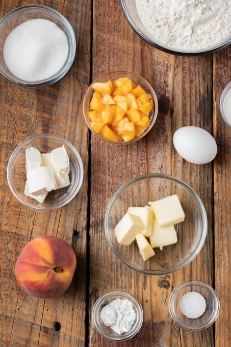 Ingredients for scones with a fresh peach.