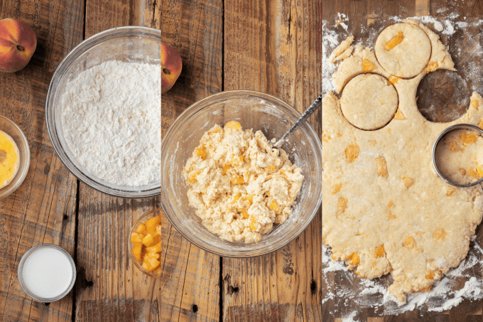 Process photos for peach scones recipe.