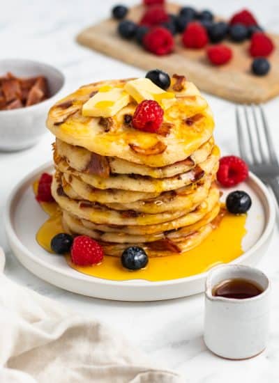 Small pieces of bacon in every bite of these buttermilk pancakes.