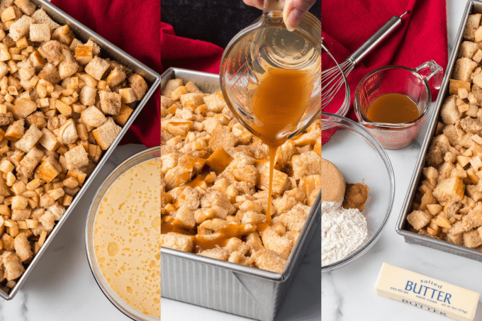 Process shots for Baked French Toast with apples.