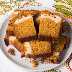 Pumpkin Bread with a cream cheese filling.