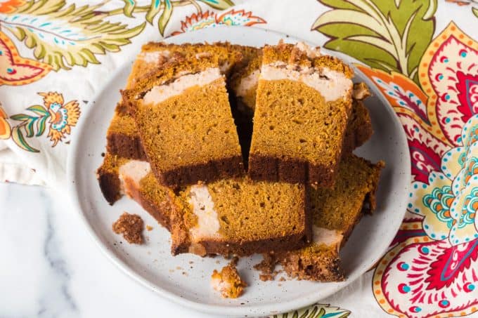 Pumpkin Bread with a cream cheese filling.