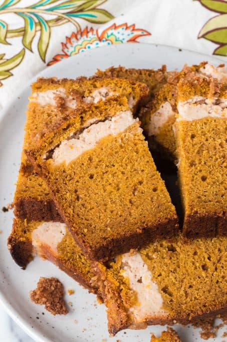 Slices of pumpkin cream cheese bread