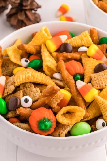 Candy Corn, Pretzels and other ingredients for a party snack.