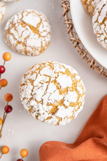 A crinkle cookie make with pumpkin puree and pumpkin spice..