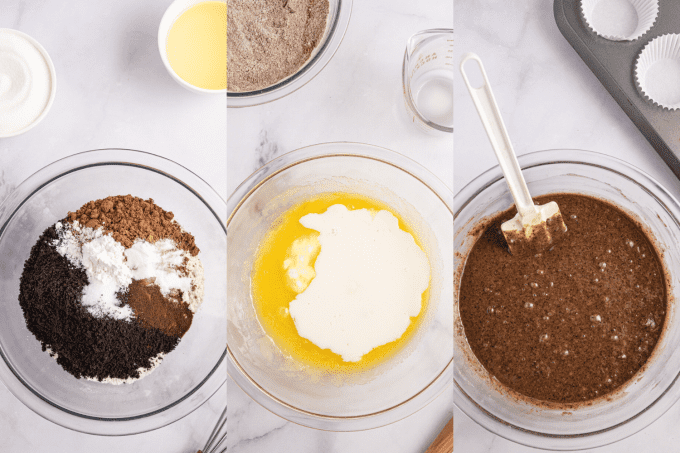 Process photos for making Chocolate Oreo Cupcakes