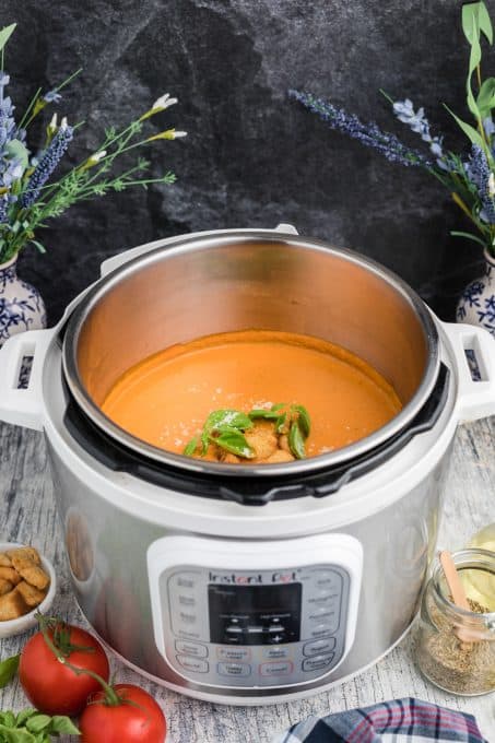 An Instant Pot with Tomato Basil Soup